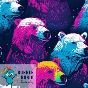 Neon Polar Bears Seamless Pattern File