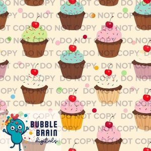 Cute Cupcakes with Cherries Seamless Pattern File