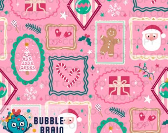 Pink Santa Christmas Stamp Frames Seamless Digital Pattern File