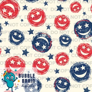 Grungy Patriotic Smileys July 4th Seamless Pattern File