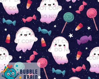 Cute Ghost Halloween Seamless Pattern: Candy Digital File (PNG or JPG)