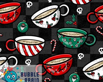 Christmas Cups Latte Hot Cocoa Seamless Digital Pattern File