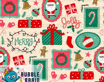 Santa Merry Christmas Stamp Frames Seamless Digital Pattern File