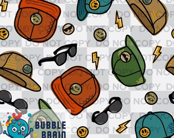 Smiley Snapback Hats for Fall Seamless Pattern File
