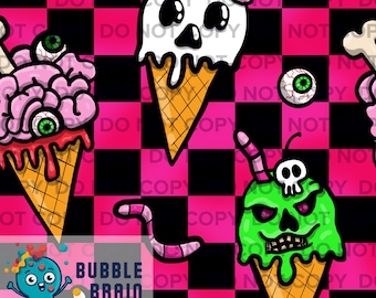 Scary Ice Cream Halloween Hand-drawn Seamless Pattern File