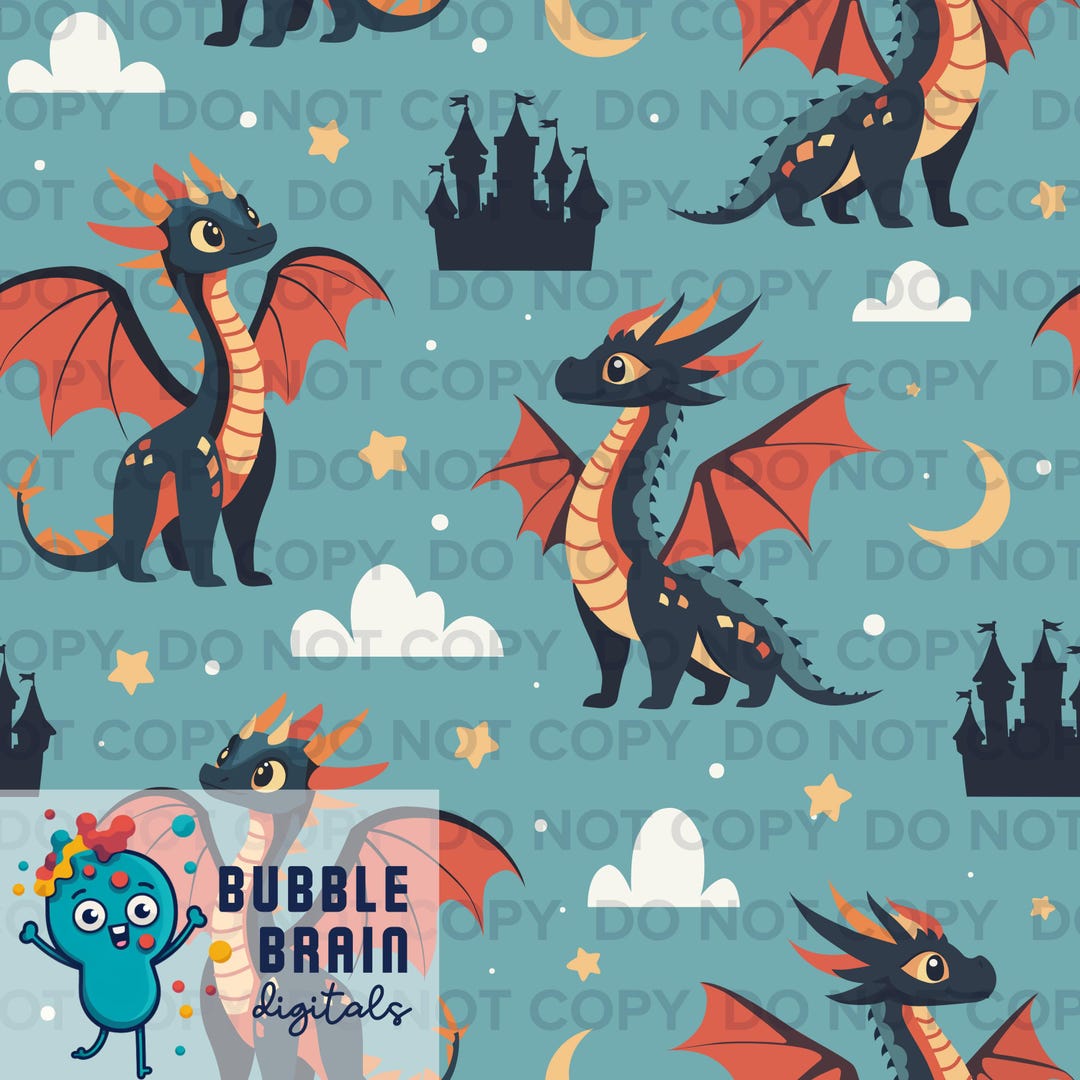 Mystical Fantasy Dragons Seamless Pattern File - Etsy