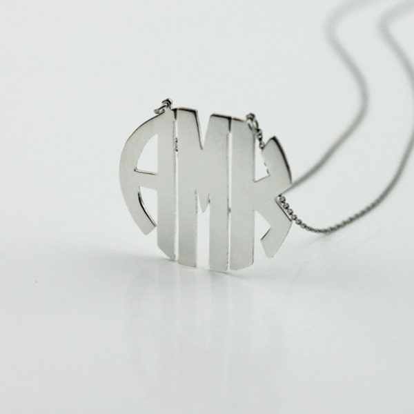 Monogram necklace - 925 Sterling Silver Monogram Necklace - 1.25 inch - %100 Handmade