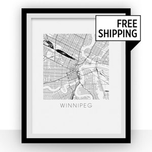 Winnipeg Map Black and White Print - manitoba Black and White Map Print