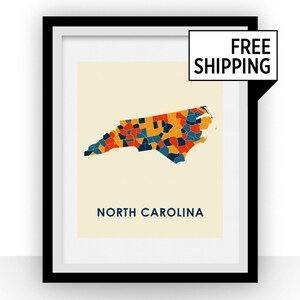 North Carolina Map Print - Full Color Map Poster