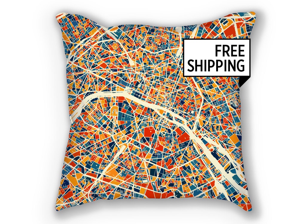 Paris Map Pillow France Map Pillow 18x18 Etsy