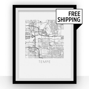 Tempe AZ Map Black and White Print - Arizona Black and White Map Print