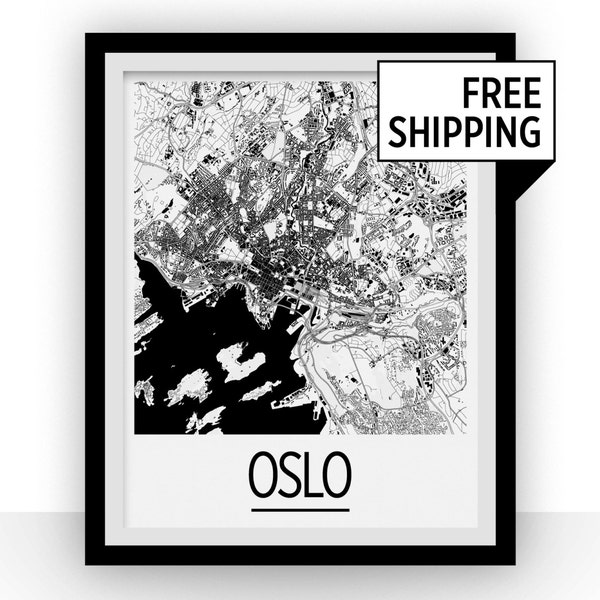 Oslo Map Poster - norway Map Print - Art Deco Series