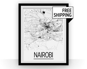 Nairobi Map Poster - kenya Map Print - Art Deco Series