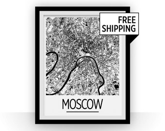 Moscow Map Poster - russia Map Print - Art Deco Series