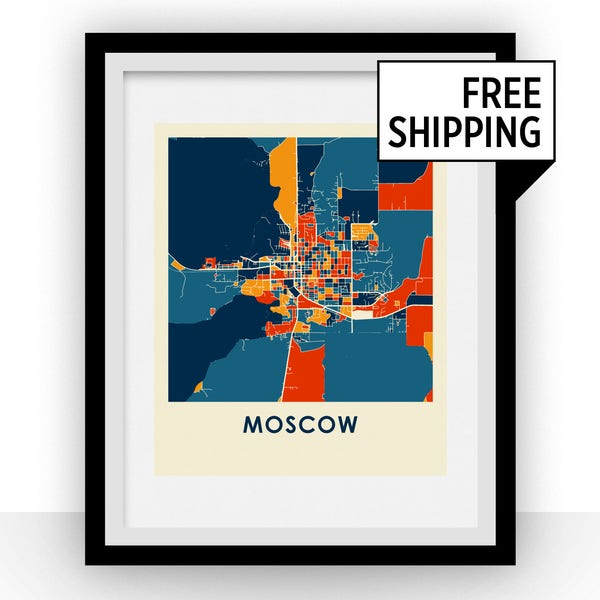 Moscow ID Map Print - Full Color Map Poster