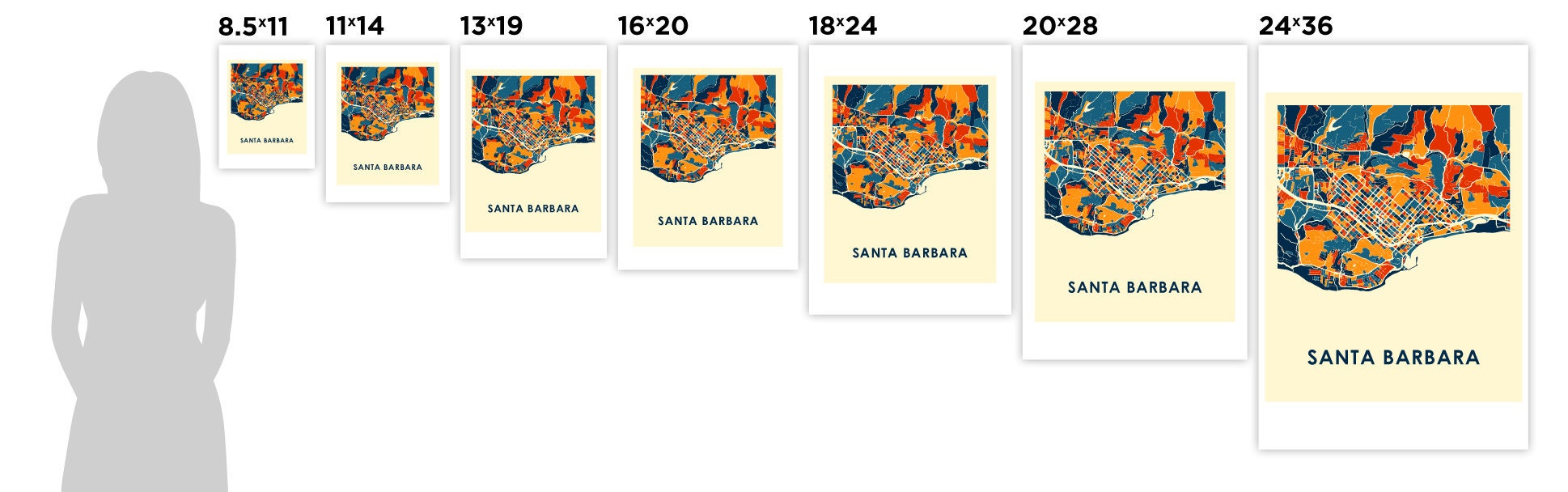 Santa Barbara Map Print Full Color Map Poster | Etsy