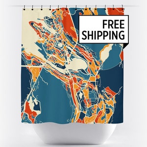 Bergen Map Shower Curtain - norway Shower Curtain - Chroma Series