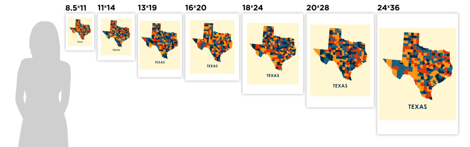 Texas Map Print Full Color Map Poster - Etsy