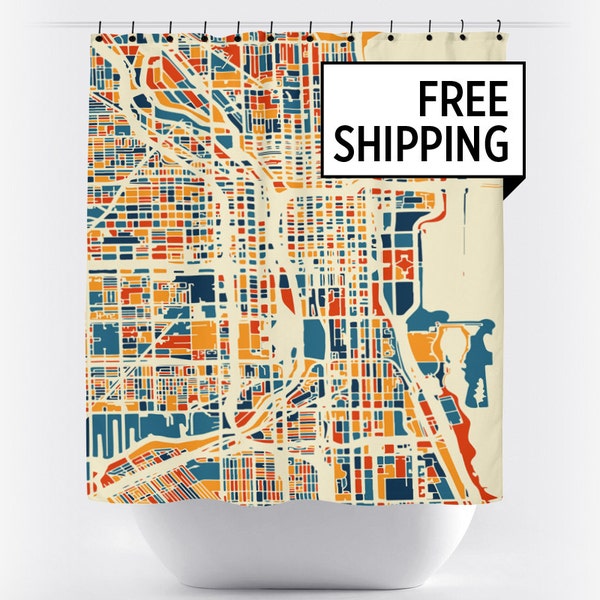 Chicago Map Shower Curtain - usa Shower Curtain - Chroma Series