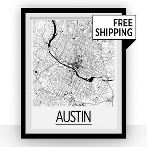 Austin Map Poster - usa Map Print - Art Deco Series