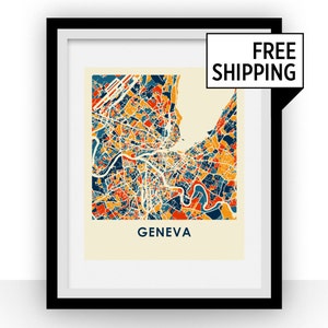 Genève carte imprimer - tout en couleur carte affiche