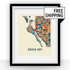 Siesta Key kaart afdrukken - Full Color kaart Poster