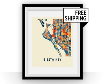 Siesta Key Map Print - Full Color Map Poster