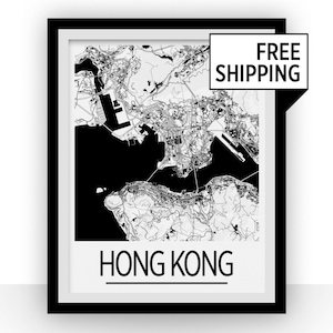 Hong Kong Map Poster - hong kong Map Print - Art Deco Series