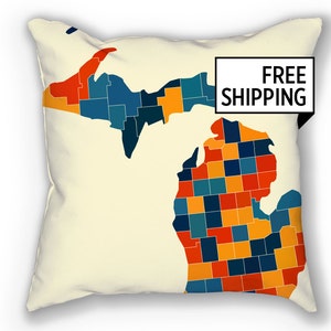 Michigan Map Pillow - MI Map Pillow 18x18