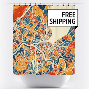 Geneva Map Shower Curtain - switzerland Shower Curtain - Chroma Series