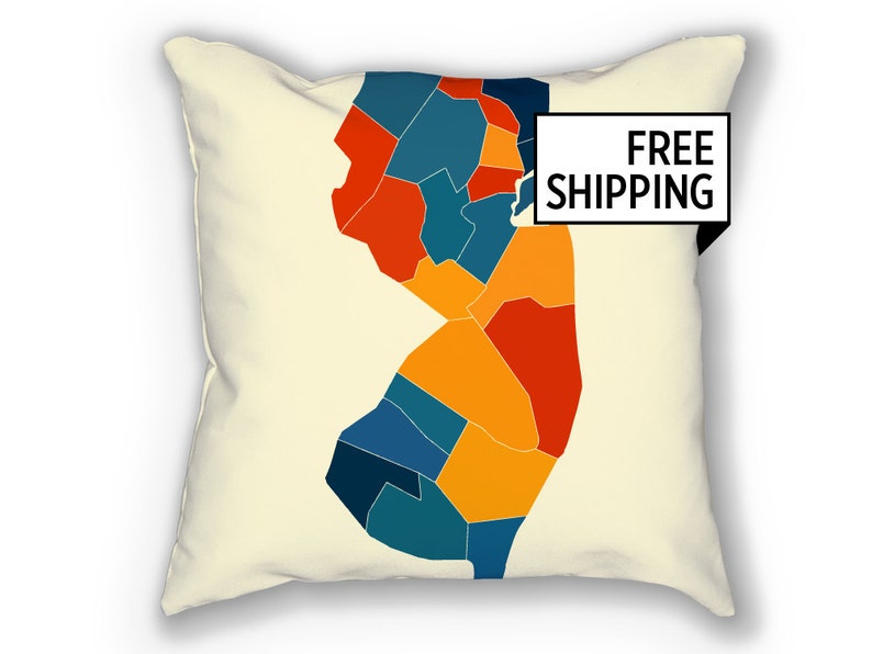 New Jersey Map Pillow NJ Map Pillow 18x18 Etsy