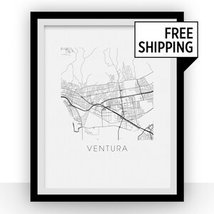 Ventura Map Black and White Print - california Black and White Map Print