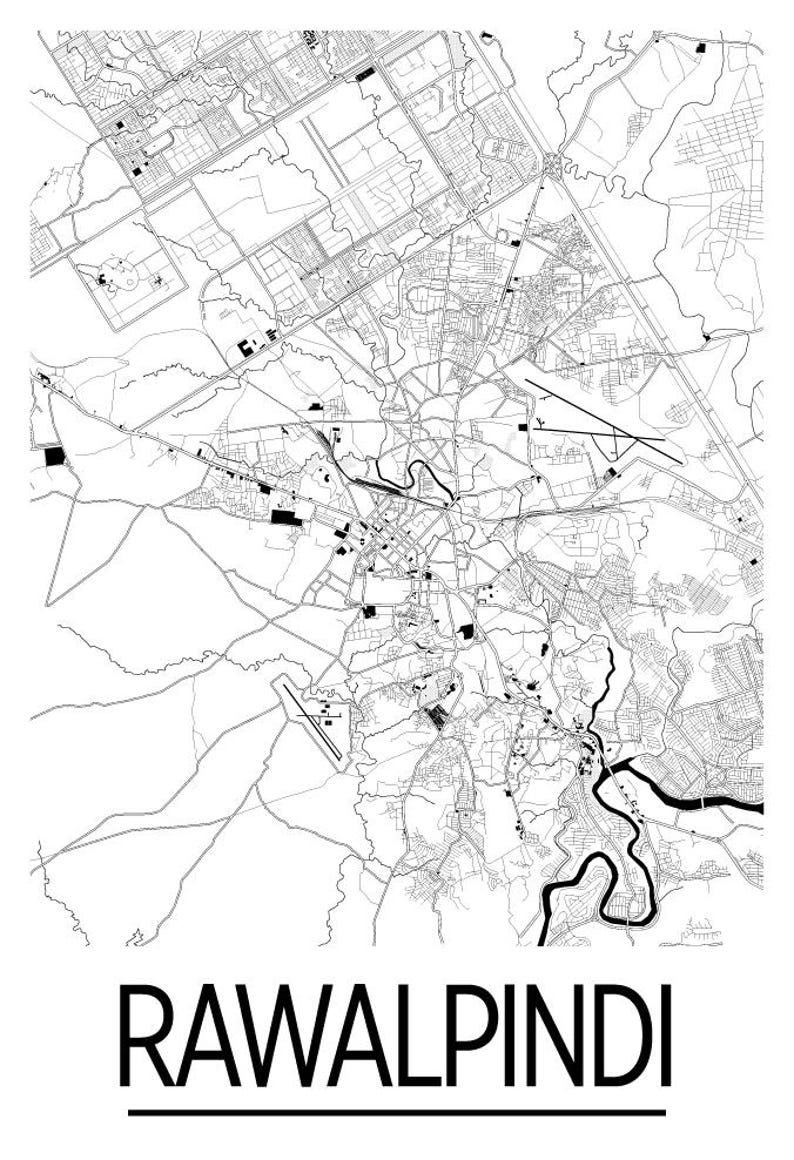 Rawalpindi Map Poster Pakistan Map Print Art Deco Series Etsy