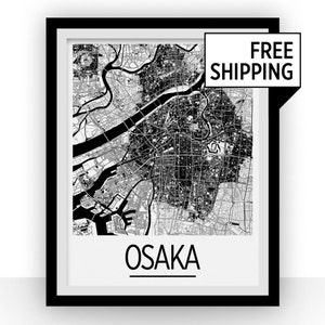 Osaka Map Poster - japan Map Print - Art Deco Series