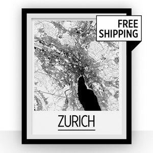 Zurich Map Poster - switzerland Map Print - Art Deco Series