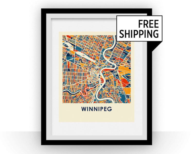 Winnipeg Map Print Full Color Map Poster Etsy