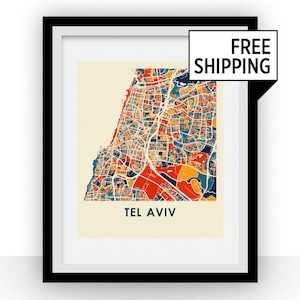 Tel Aviv Karte Grafik - vollfarbig Karte Plakat