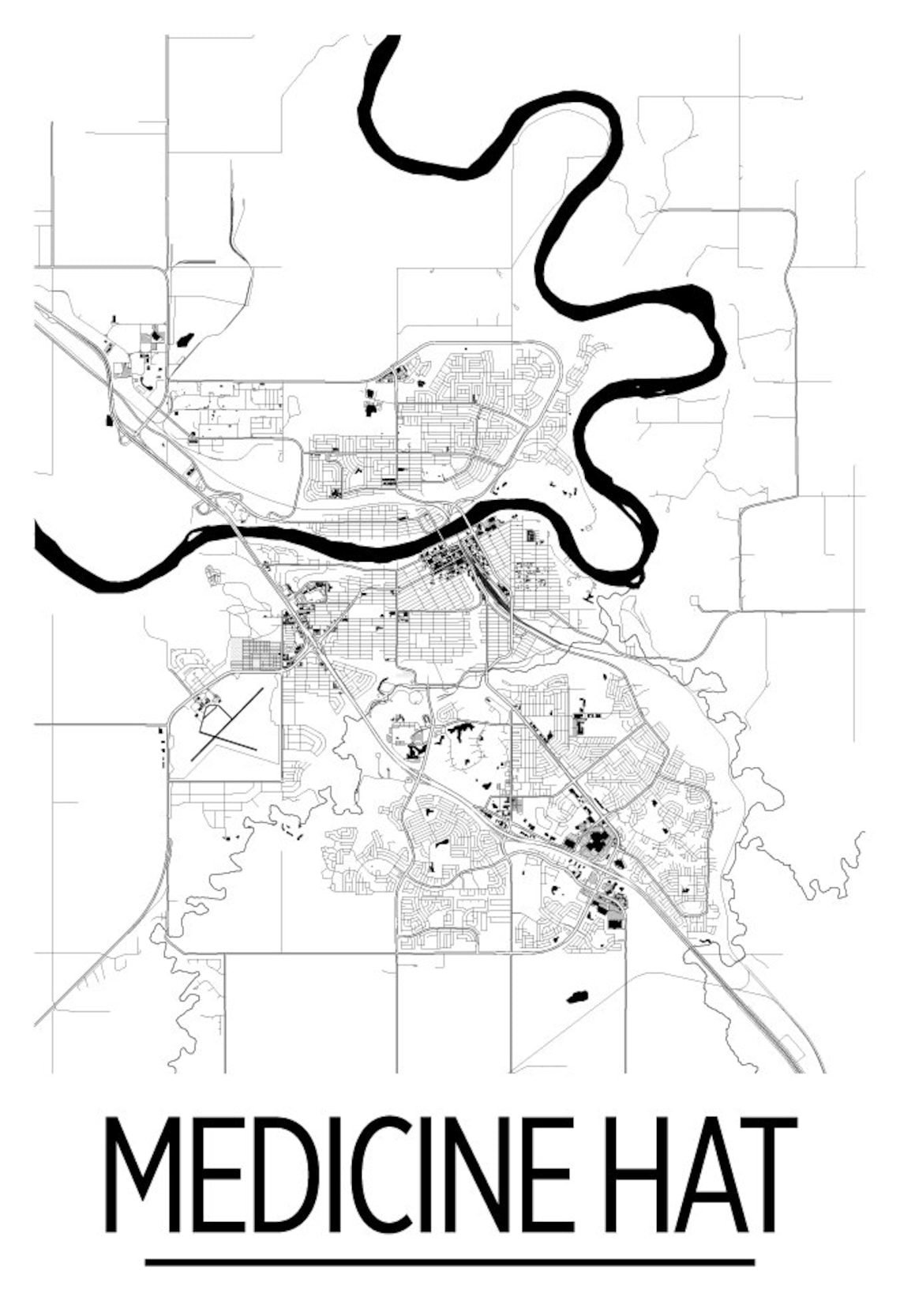 Medicine Hat Alberta Map Poster Alberta Map Print Art Deco Etsy
