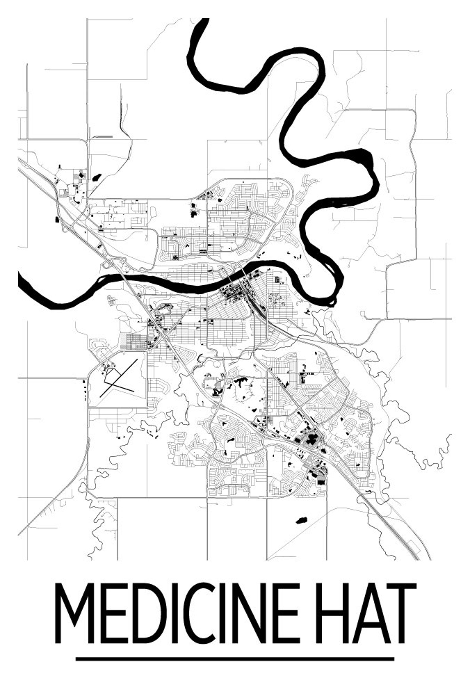Medicine Hat Alberta Map Poster Alberta Map Print Art Deco Etsy