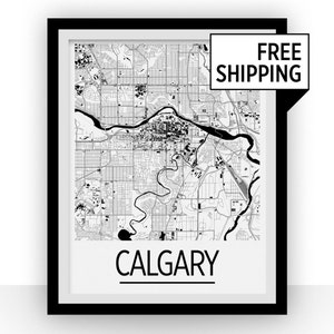 Calgary Map Poster - alberta Map Print - Art Deco Series