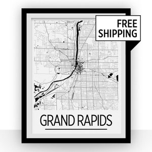 Grand Rapids Map Poster - usa Map Print - Art Deco Series