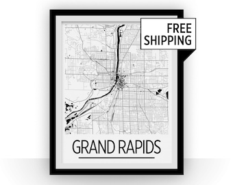 Grand Rapids Kartenwerke Poster - Usa Karte Print - Art Deco