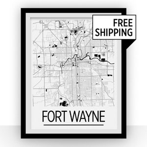 Fort Wayne Kartenwerke Poster - Usa Karte Print - Art Deco