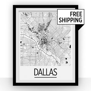 Dallas Map Poster - usa Map Print - Art Deco Series