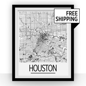 Houston Karte - Usa Karte Print - Art-Deco-Plakatserie