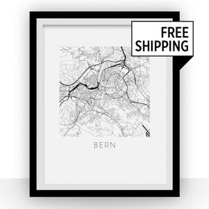 Bern Map Black and White Print - switzerland Black and White Map Print
