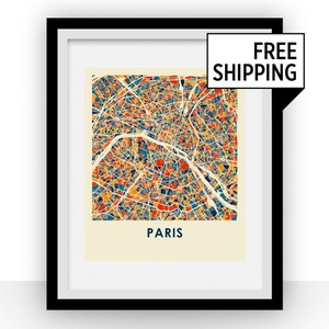 Paris Karte Druck - Vollfarb-Karte-Poster