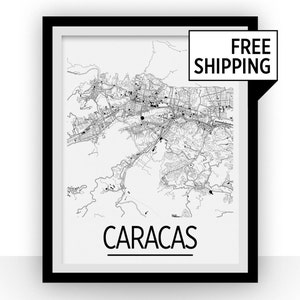 Caracas Map Poster - venezuela Map Print - Art Deco Series