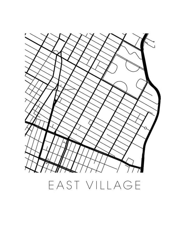 East Village Map Black and White Print New York Black and Etsy