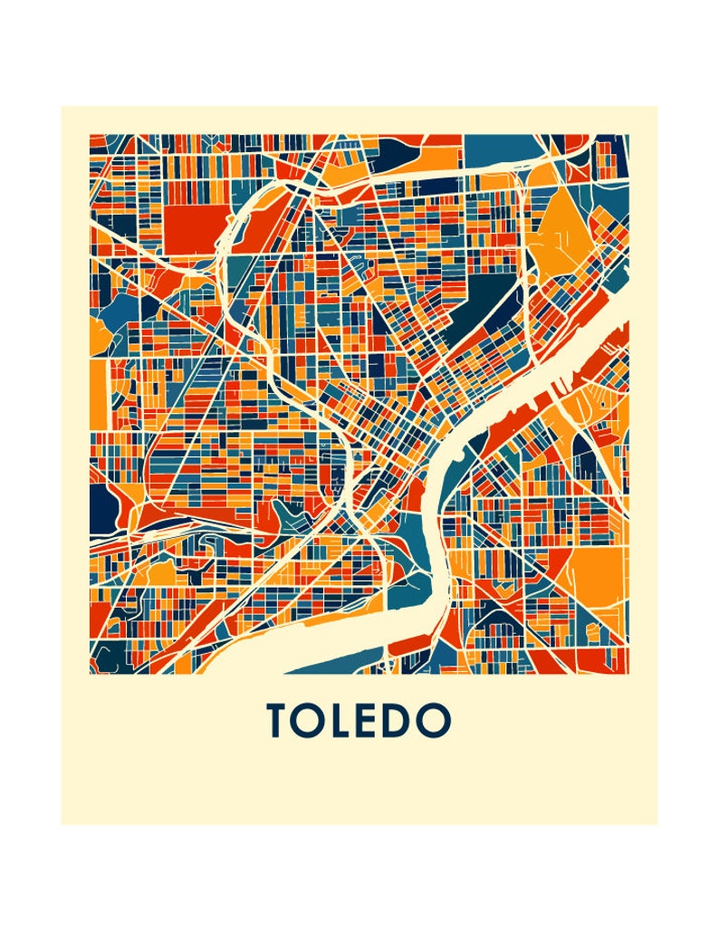 Toledo Ohio Map Print Full Color Map Poster Etsy